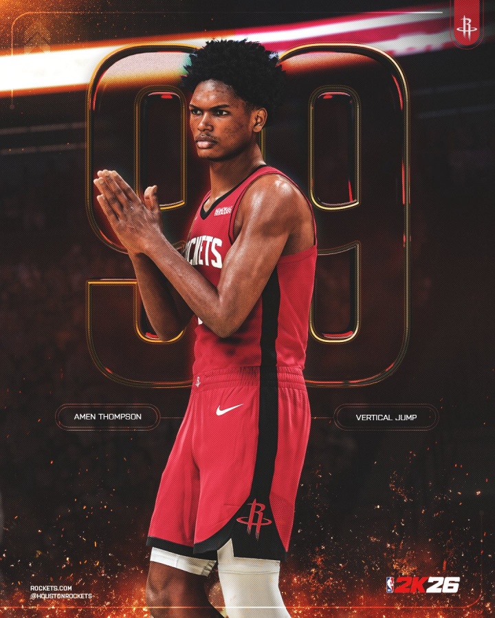 开云-天赋顶天！火箭官方：阿门-汤普森2K垂直弹跳能力值99联盟第一