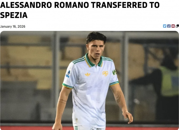 开云体育官网-官方：罗马青训中场亚利桑德罗·罗马诺被租借到意乙球队斯佩齐亚